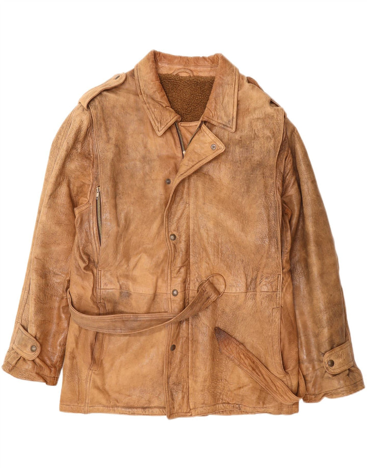 VINTAGE Herren Militärlederjacke UK 42 XL Beige