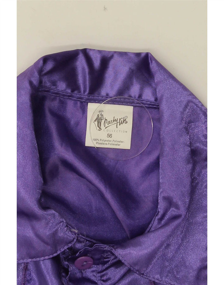Vintage Damen Hemdbluse mit Rüschen vorne IT 56 4XL Lila Polyester