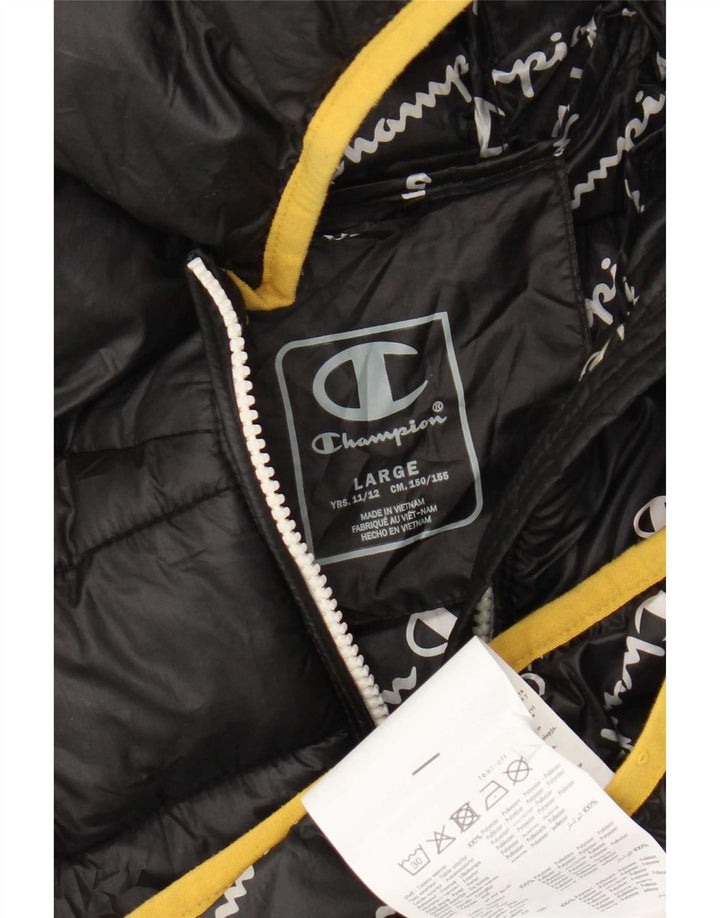 Champion Wattierte Jacke mit Kapuze für Jungen, 11–12 Jahre, Größe L, Schwarz, Polyester