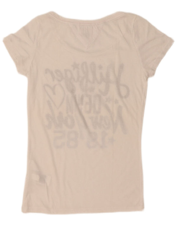 Tommy Hilfiger Damen-T-Shirt mit Grafik, UK 6 XS, weiße Baumwolle