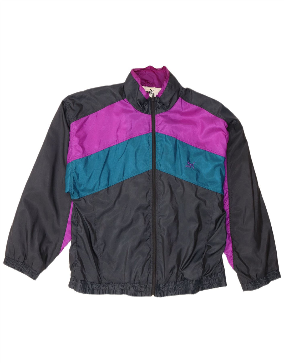 Puma Herren-Trainingsanzug-Top-Jacke, groß, schwarzes Colourblock-Polyamid