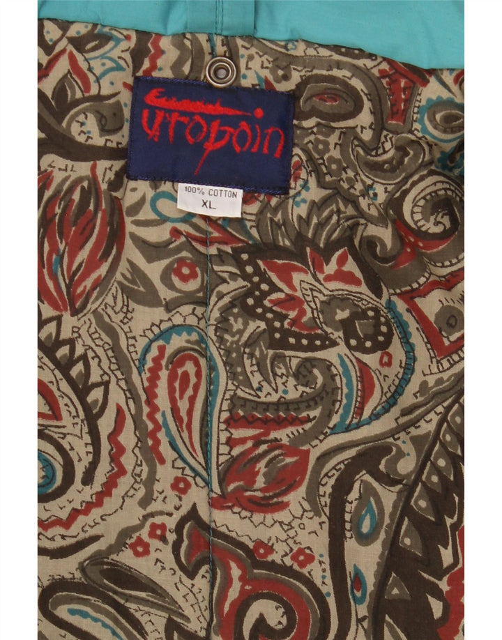 Vintage Damen Übergroßer gepolsterter Mantel UK 18 XL Blaue Baumwolle