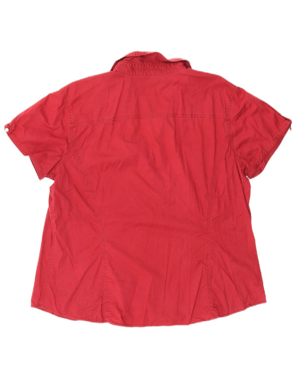 EDDIE BAUER Damen Kurzarmhemd UK 18 XL Burgunderrot Baumwolle