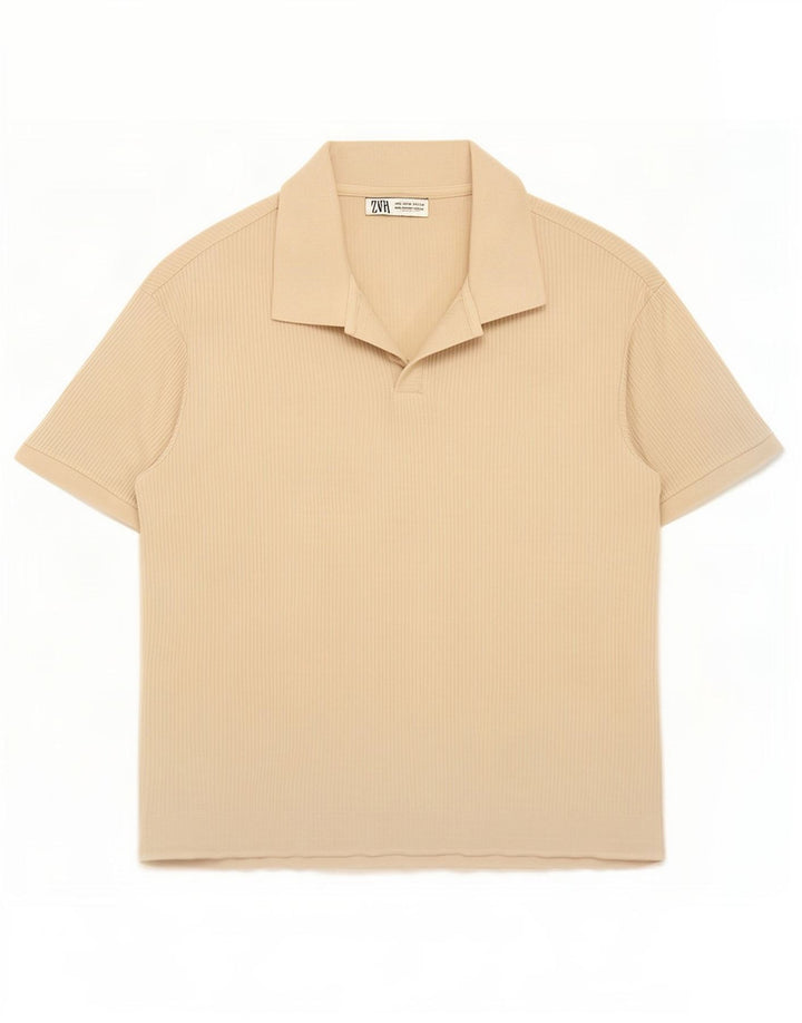Zara Herren Kurzarm-Poloshirt Mittelbeige