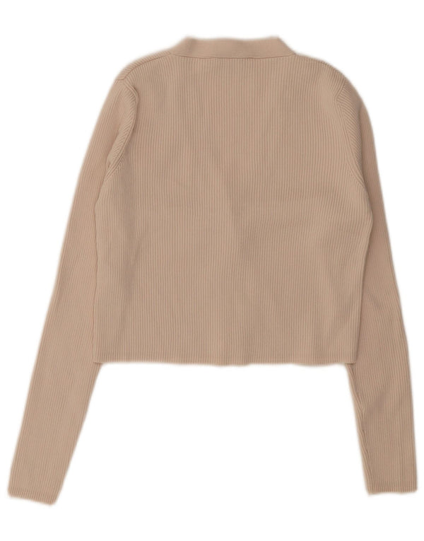 Zara Damen Crop Cardigan Top UK 12 Mittelbeige Viskose