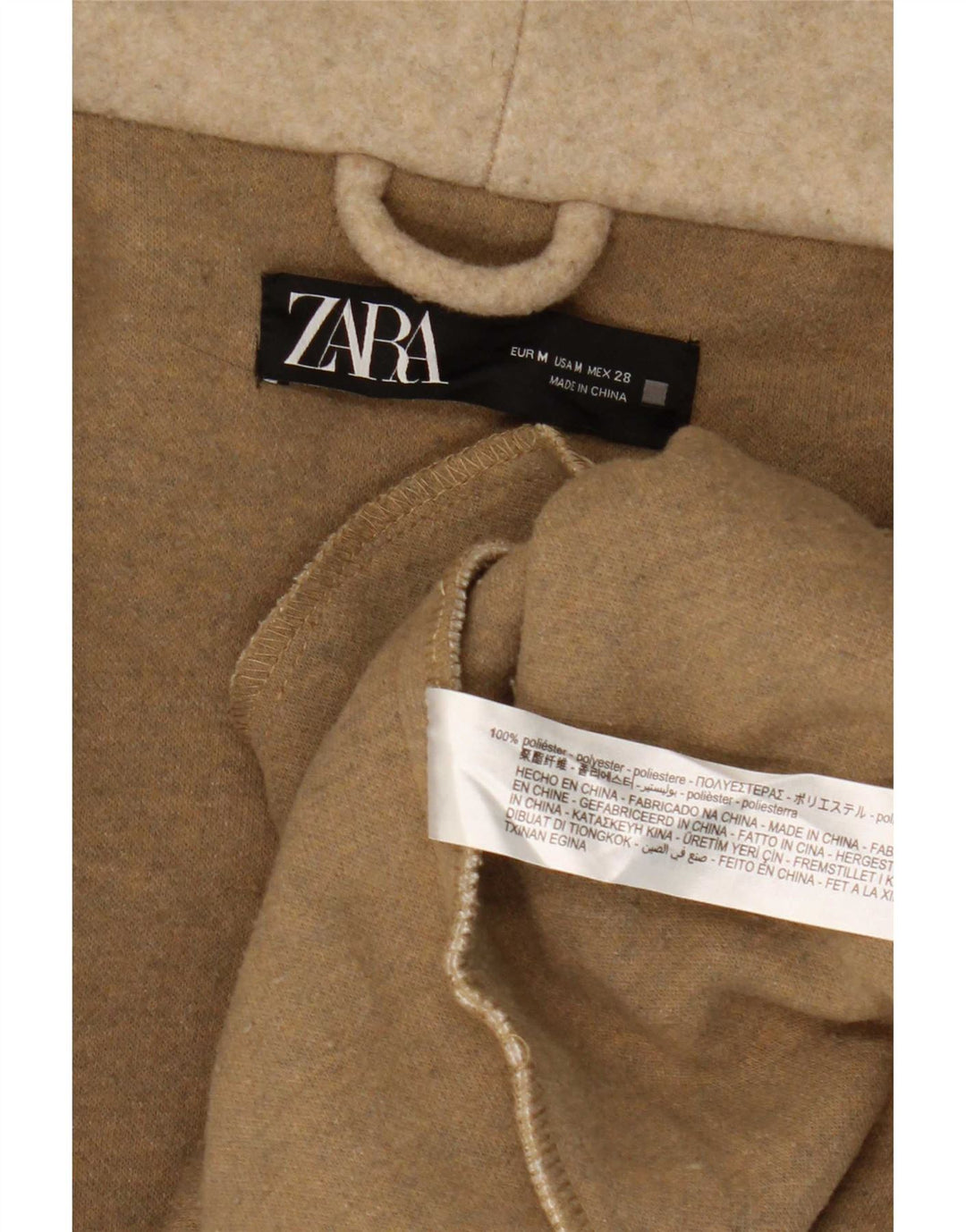 Zara Damen Kapuzenmantel UK 14 Medium Beige Polyester