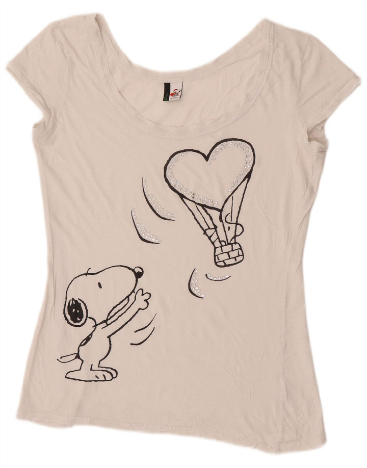 Benetton Womens Peanuts Graphic T-Shirt Top UK 12 Medium Weiß