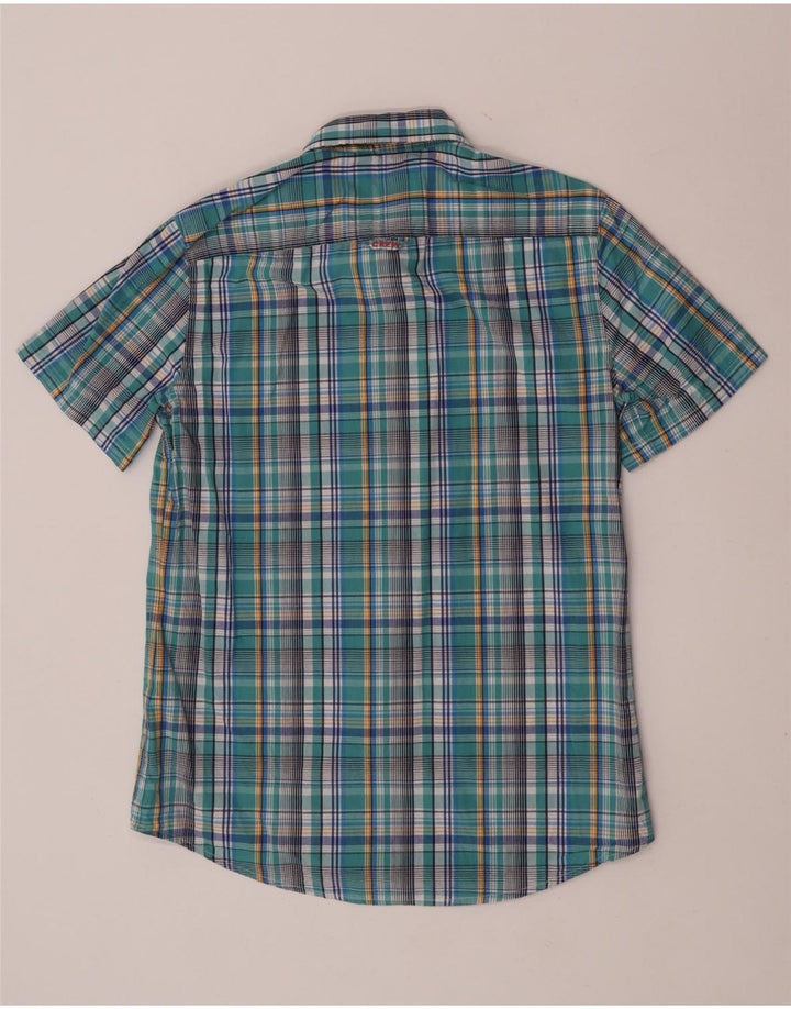 Crew Clothing Herren-Kurzarmhemd aus mittelblau karierter Baumwolle