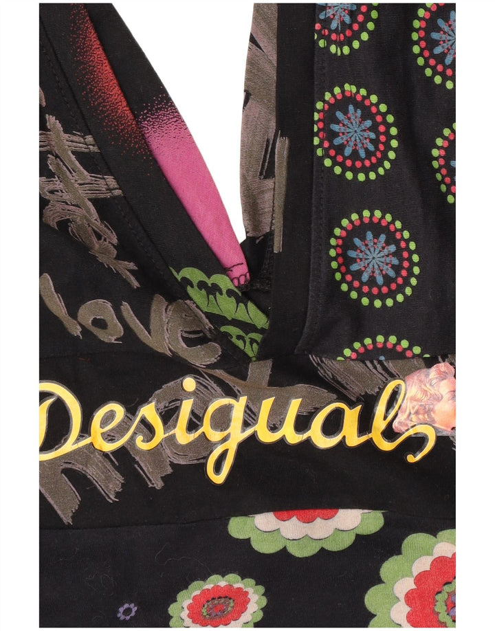Desigual Womens Graphic Bluse Top UK 10 kleine schwarze Patchwork-Baumwolle