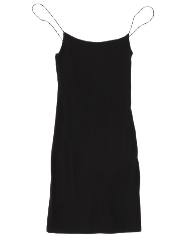 Zara Damen Slip-Kleid UK 8 Small Schwarz Baumwolle