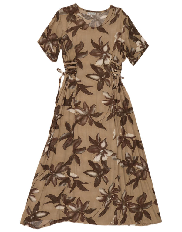Silvia Bauer Damen Relaxed Fit Maxikleid IT 50 XL Beige Floral Bohemian