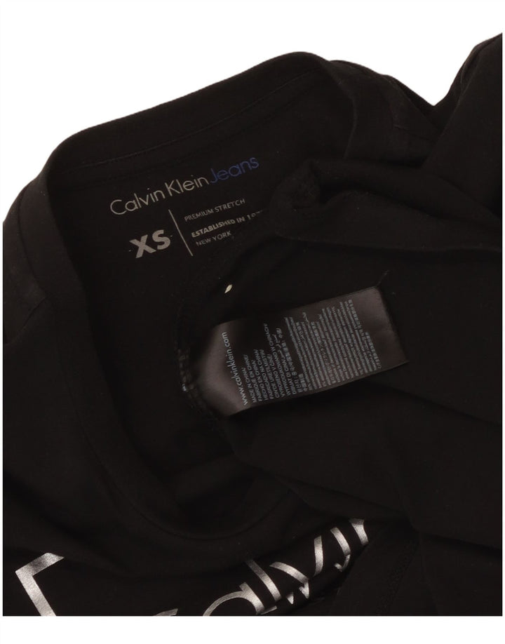 CALVIN KLEIN JEANS Damen Grafik T-Shirt Top UK 6 XS Schwarz Baumwolle