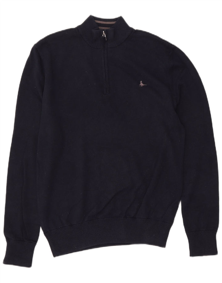 JACK WILLS Herren-Pullover mit Reißverschluss am Hals, mittelmarineblaue Baumwolle