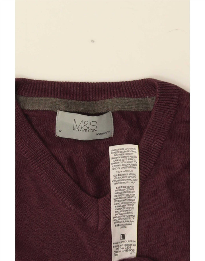 Marks & Spencer Herren-Pullover, reguläre Passform, V-Ausschnitt, Größe S, Burgunderrot