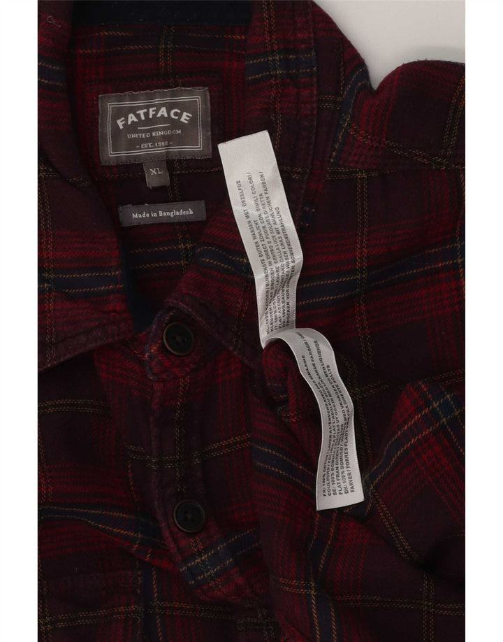 Fat Face Herren-Flanellhemd XL, Burgunderrot, kariert, Baumwolle