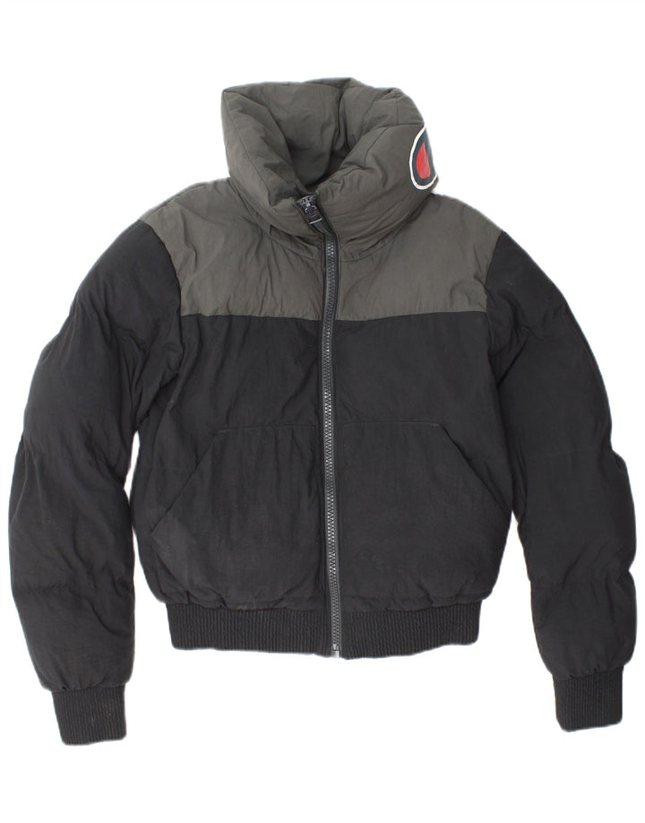 CHAMPION Womens Loose Fit Graphic Wattierte Jacke UK 6 XS Schwarz Farbblock