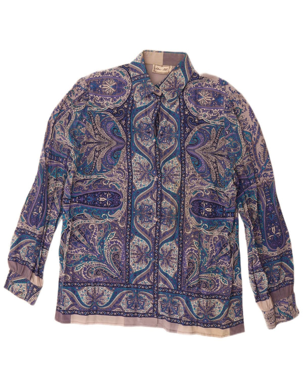 Vintage Damen Hemdbluse UK 16 Große blaue Paisley-Seide