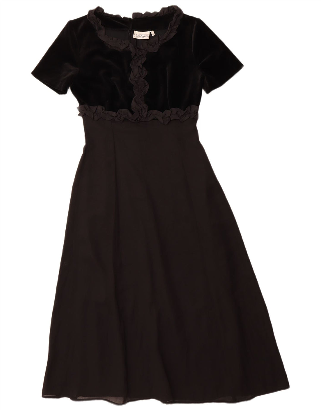 Vintage Damen Maxikleid mit Rüschen vorne IT 42 Medium Schwarz