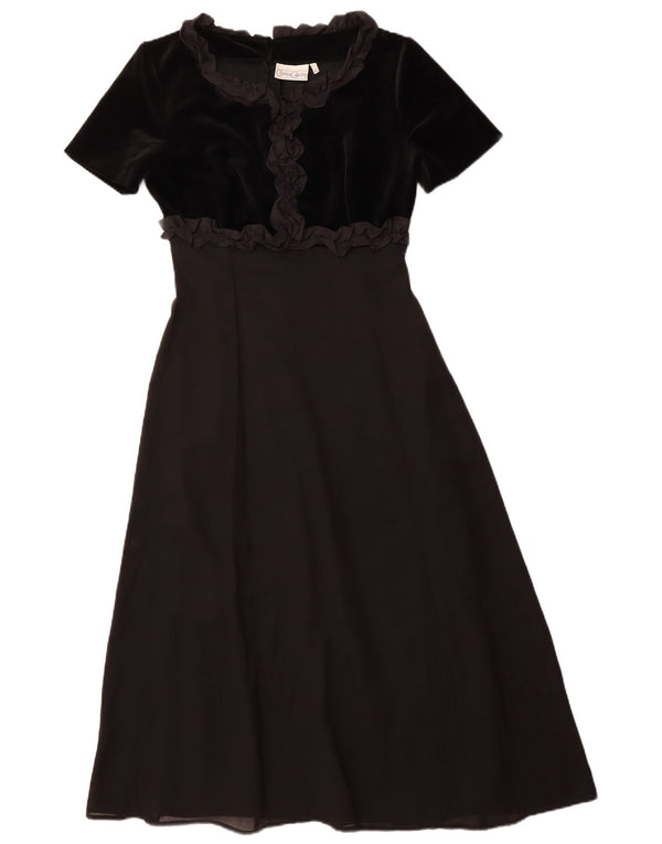 Vintage Damen Maxikleid mit Rüschen vorne IT 42 Medium Schwarz