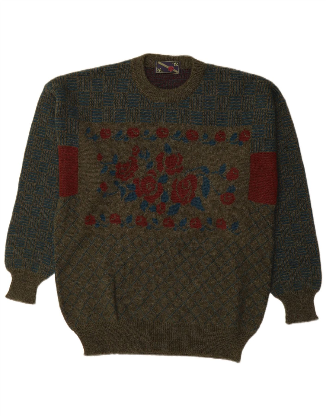 Vintage Herren Pullover mit Rundhalsausschnitt Medium Khaki Floral