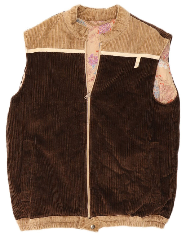 Vintage Womens Corduroy Gilet UK 16 Large Brown Colourblock