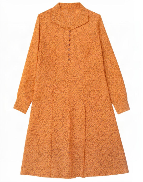 Vintage Damen Maxikleid mit abstraktem Muster, langärmelig, UK 12, Mittelgelb
