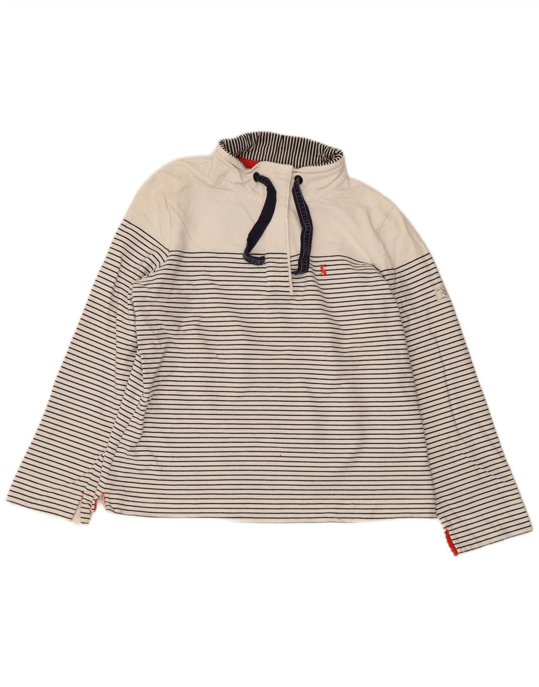 JOULES Womens Button Neck Sweatshirt Jumper UK 14 Medium White Striped