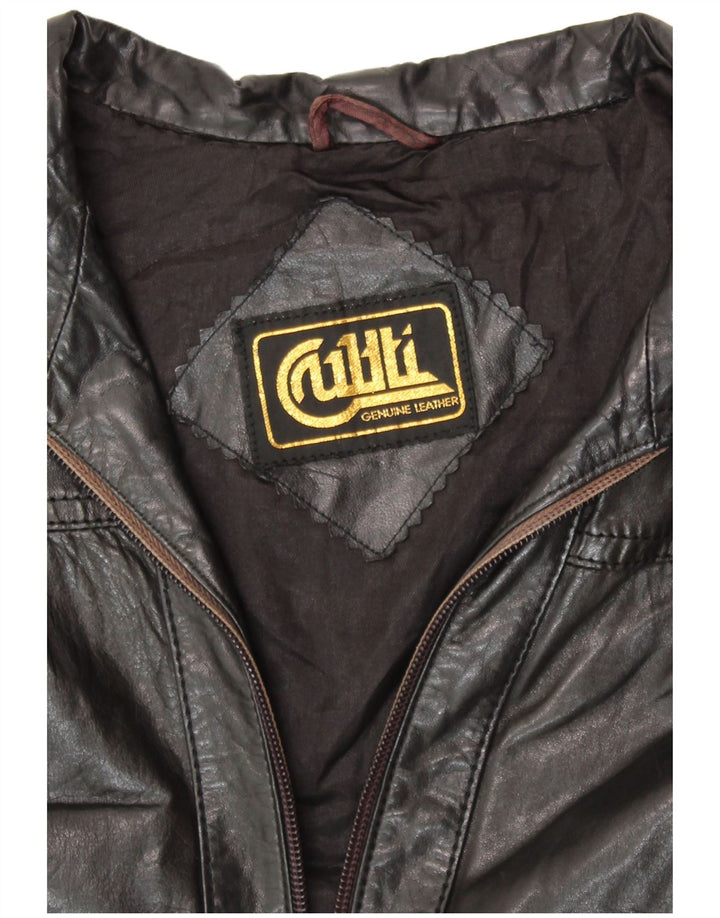 VINTAGE Damen Lederjacke UK 14 Mittelschwarzes Leder