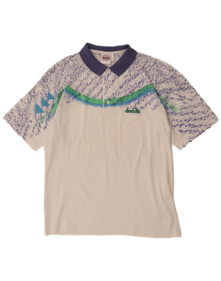Diadora Herren Kurzarm-Poloshirt mit abstraktem Muster IT 52 Large Weiß