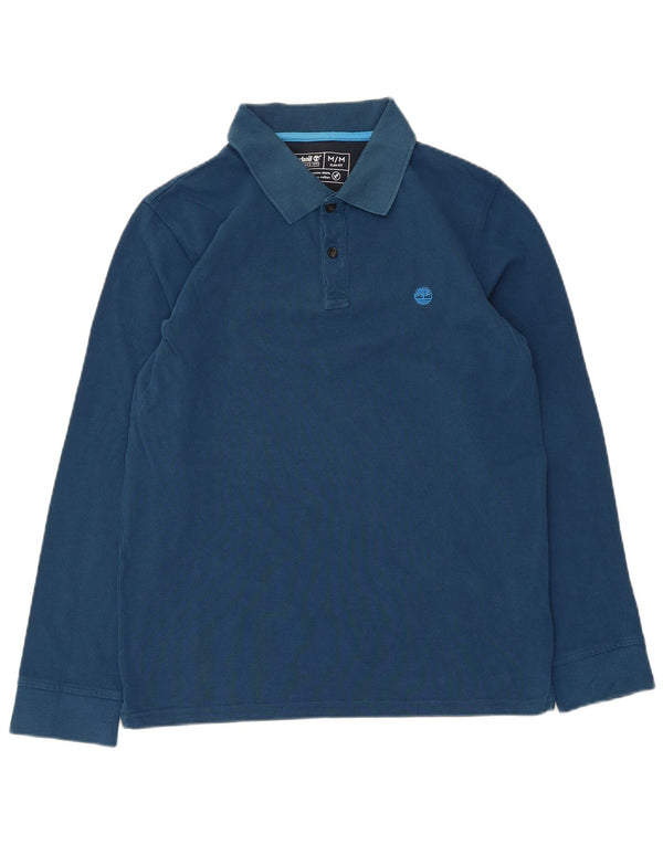 Timberland Herren-Langarm-Slim-Fit-Poloshirt aus mittelblauer Baumwolle