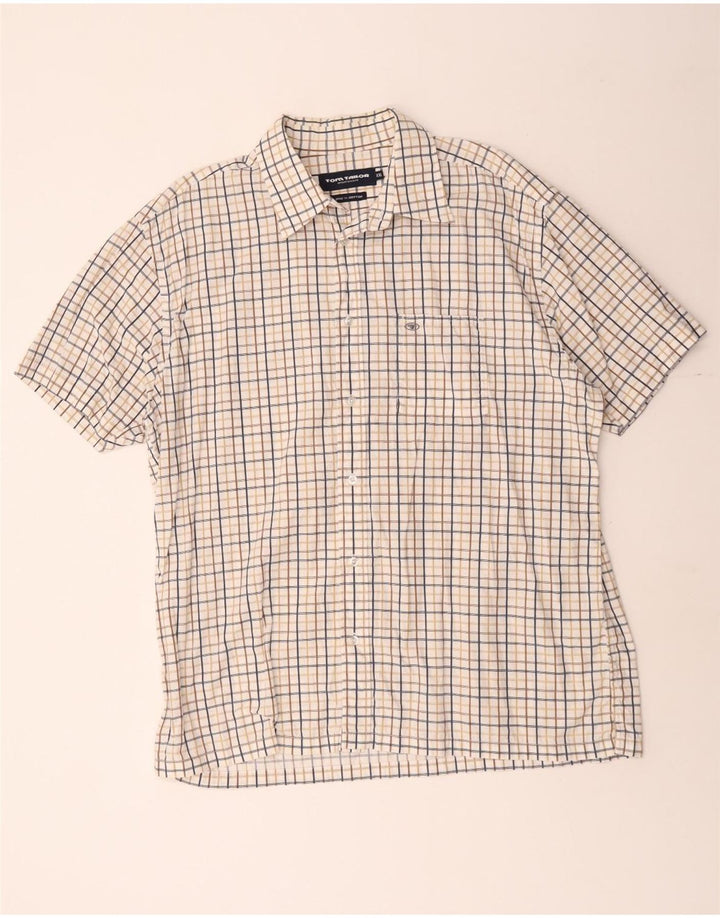 TOM TAILOR Herren Kurzarmhemd 2XL weiß kariert Baumwolle