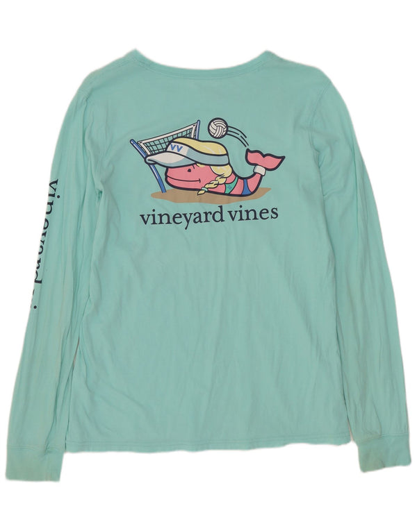 Vineyard Vines Womens Graphic Top Langarm UK 14 Mittelblaue Baumwolle