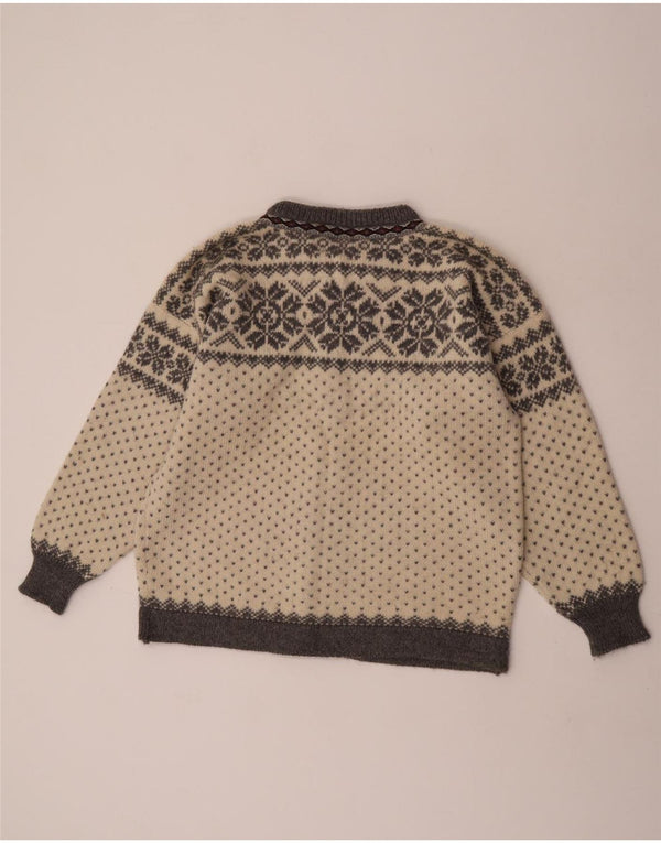 Vintage Damen Cardigan Pullover UK 18 XL Off White Fair Isle Wolle