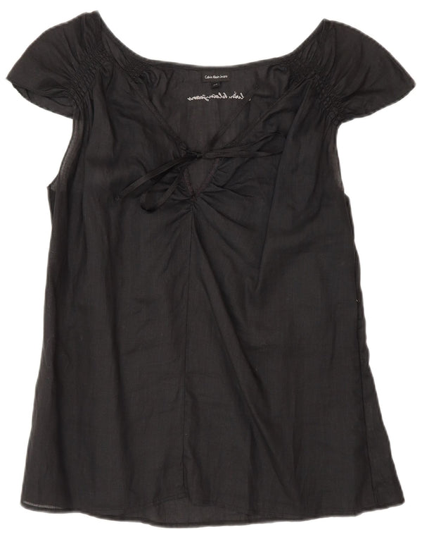 Calvin Klein Jeans Damen Bluse Top UK 18 XL Schwarz