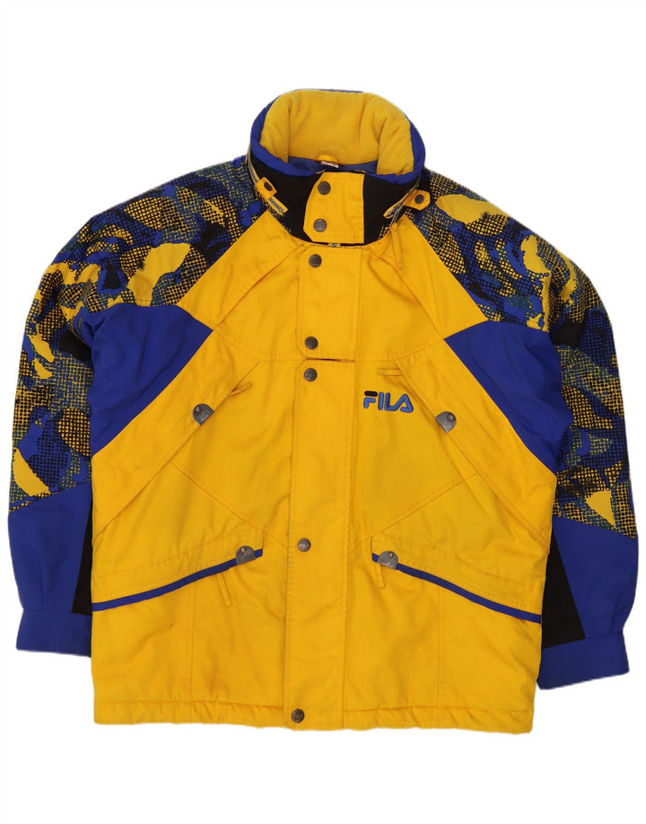 Fila Herren-Skijacke mit Kapuze, IT 46, klein, gelb, Farbblock, Polyester, Sport