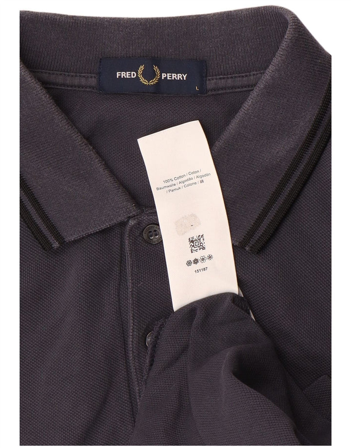 Fred Perry Herren-Langarm-Poloshirt, große graue Baumwolle