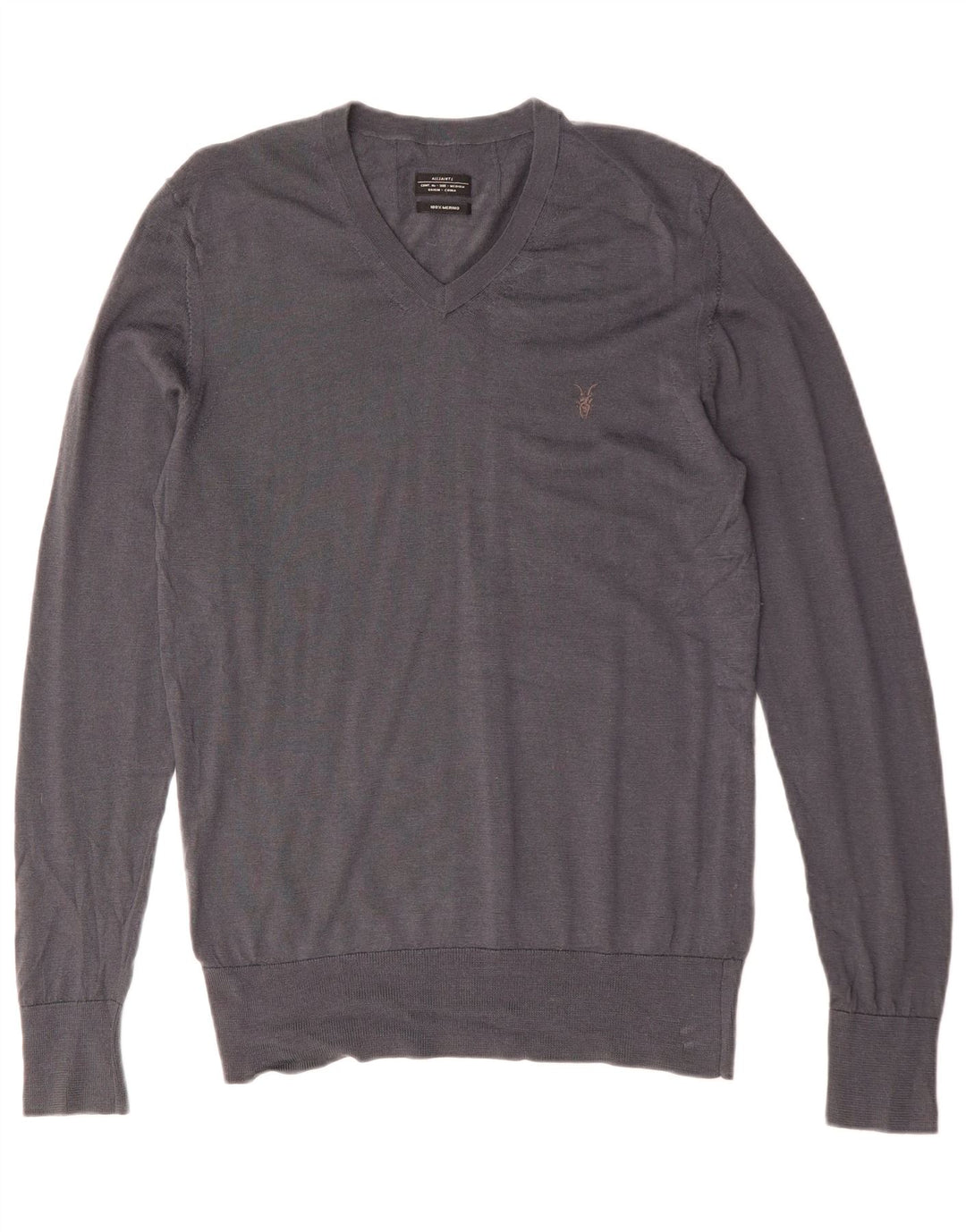 ALL SAINTS Herren-Pullover mit V-Ausschnitt aus mittelgrauer Merinowolle