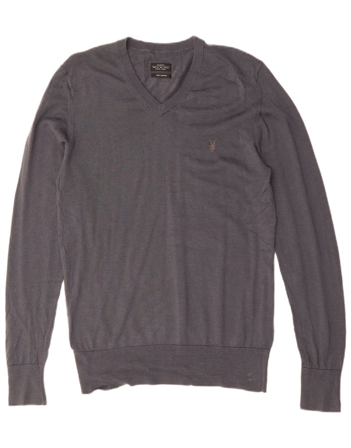 ALL SAINTS Herren-Pullover mit V-Ausschnitt aus mittelgrauer Merinowolle