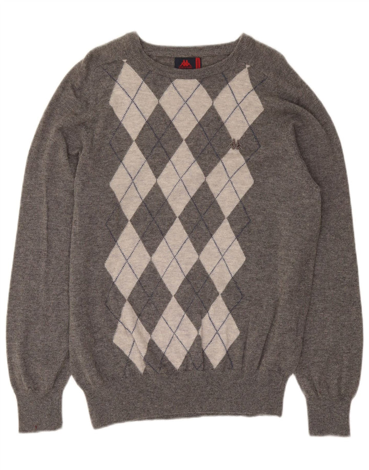 Kappa Herren-Pullover mit U-Boot-Ausschnitt, mittelgraue Argyle-/Diamantwolle