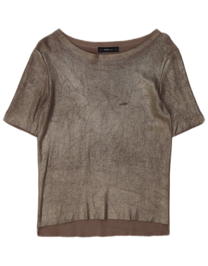ZARA Womens Blouse Top UK 10 Small Beige
