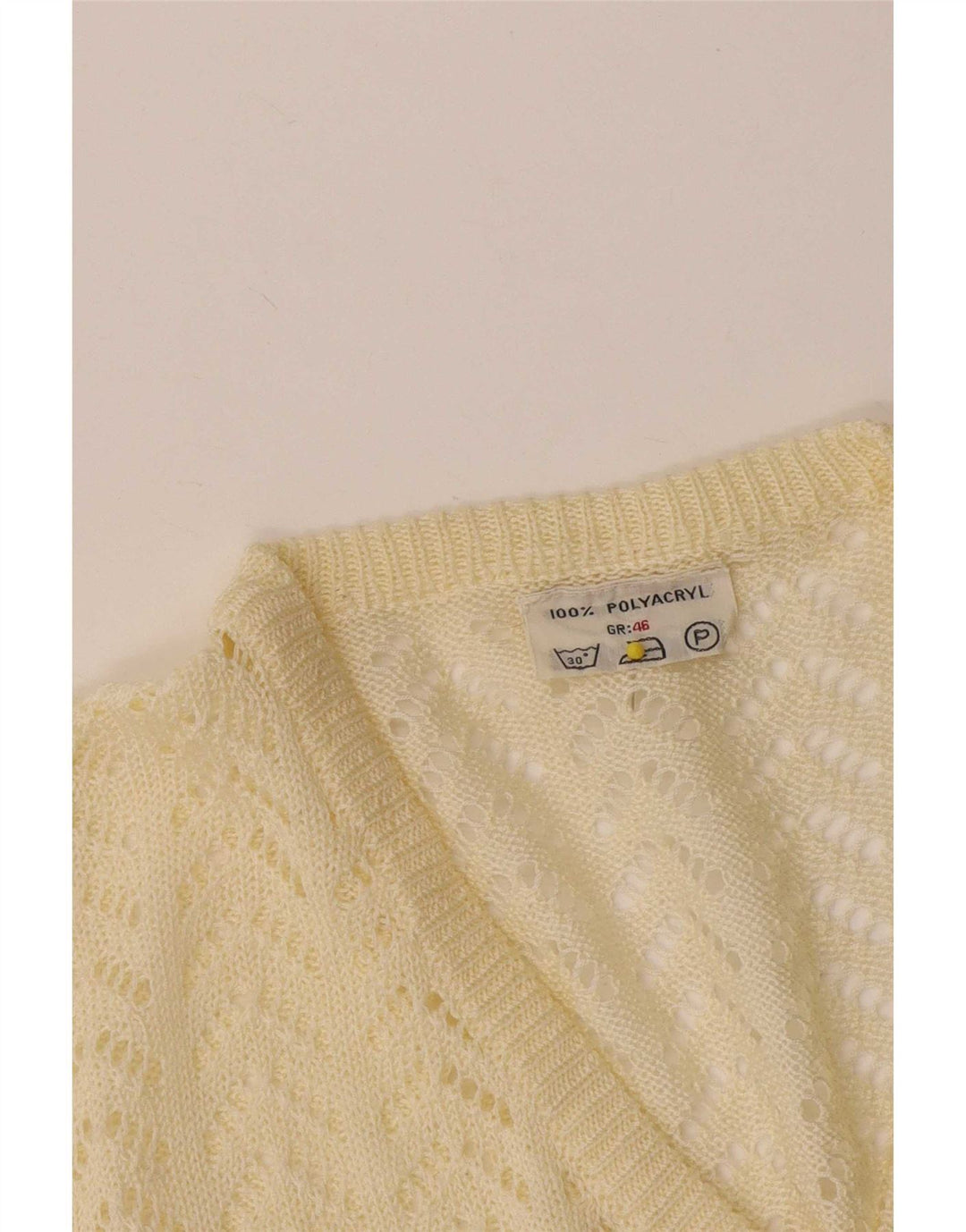 Vintage Damen Pullover mit V-Ausschnitt IT 46 Großes gelbes Polyacryl