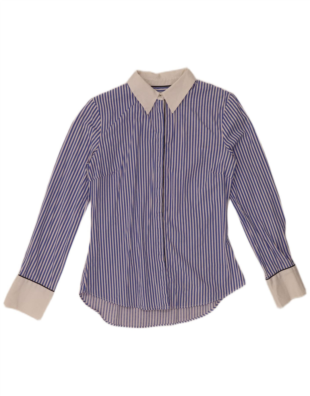 ZARA Damen Hemd UK 12 Mittelblauer Nadelstreifen