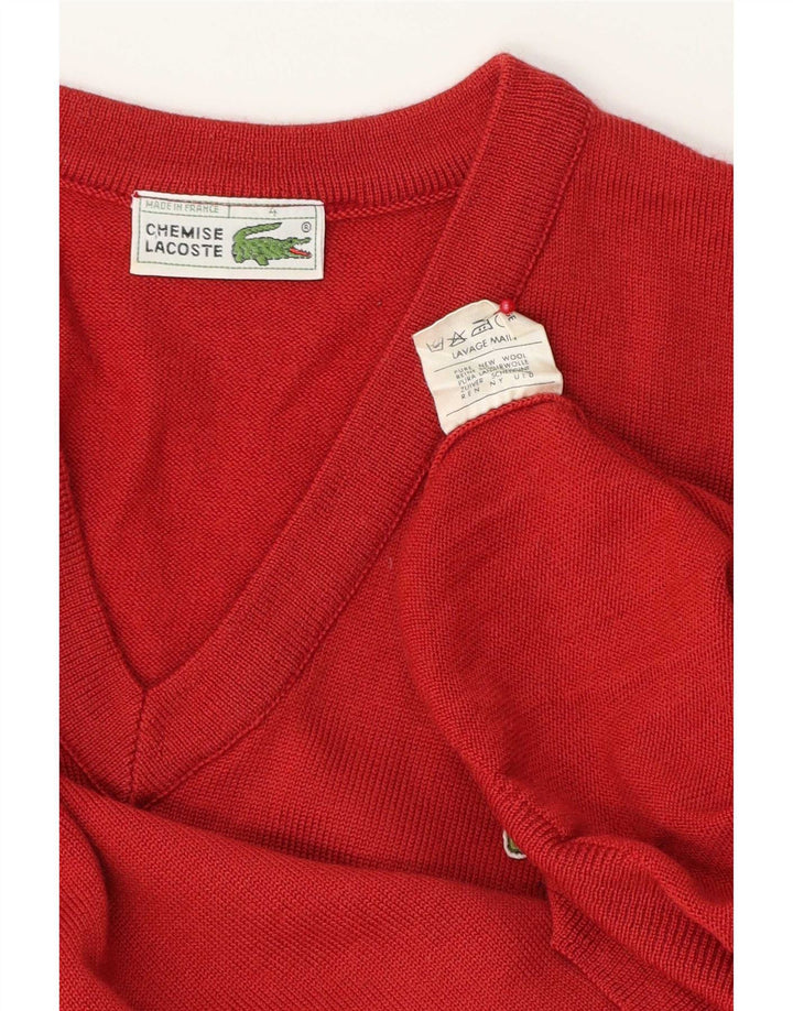 Lacoste Herren-Pullover mit V-Ausschnitt, Größe 4, mittelrote Schurwolle