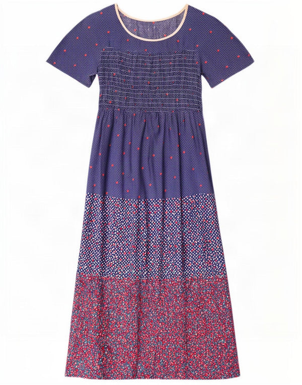 Vintage Damen Maxikleid UK 10 Kleine blaue geblümte Baumwolle
