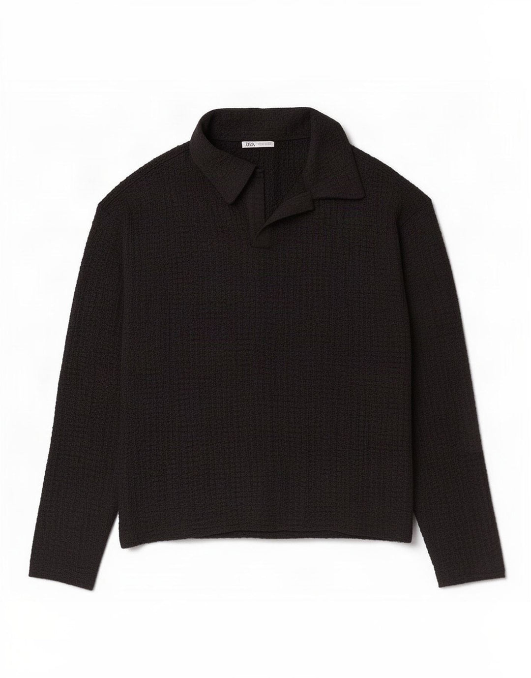 Zara Herren-Langarm-Poloshirt, Größe S, Schwarz, Polyester