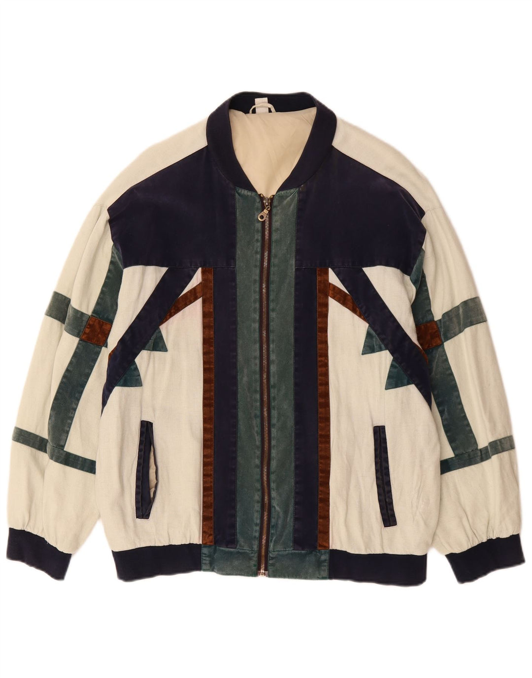 VINTAGE Herren Loose Fit Bomberjacke UK 36 Small Off White Colourblock