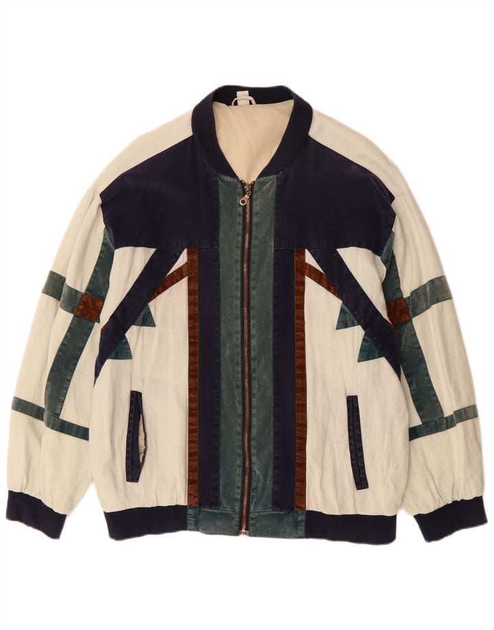 VINTAGE Herren Loose Fit Bomberjacke UK 36 Small Off White Colourblock