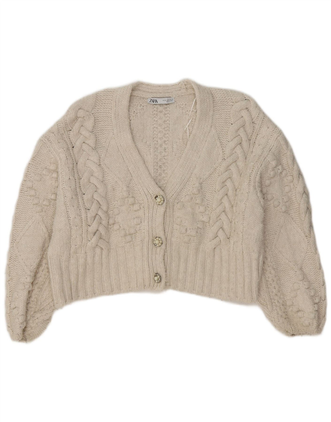 Zara Damen Crop Oversized Cardigan Pullover UK 14 Mittelweißes Acryl