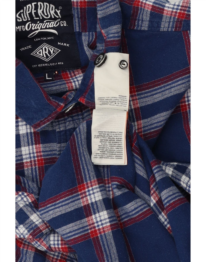 Superdry Herren-Flanellhemd, groß, marineblau, kariert, Baumwolle