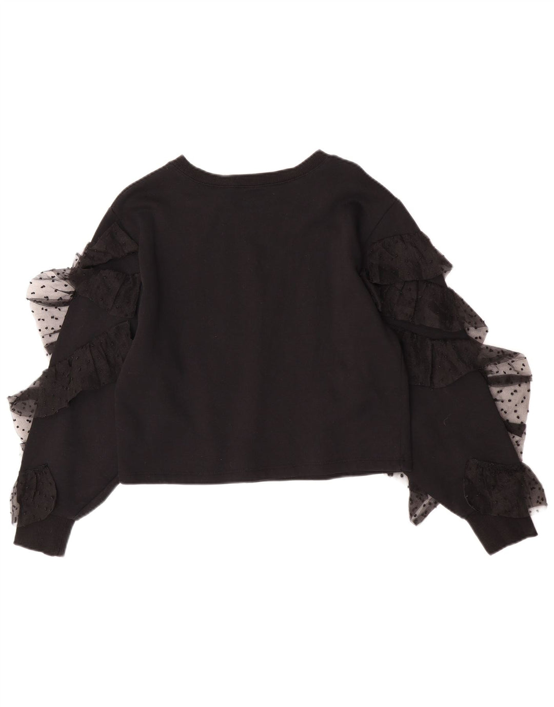 Zara Damen Crop Top Langarm UK 10 Small Schwarz Baumwolle